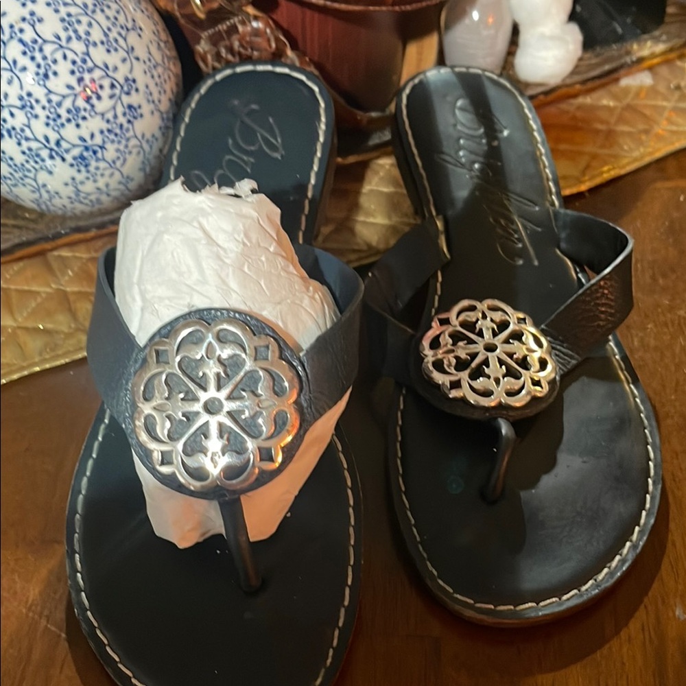 Black Sandals with Silver Accents